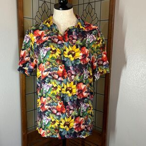 Denim & Flower Men's Comfort Viscose Button Up Shirt Floral Colorful Size M